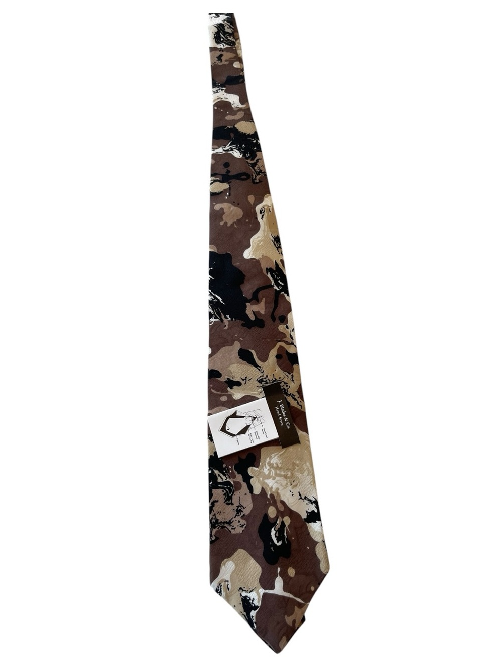 J. Fades & Co Camo Silk Tie Brown Beige Black USA Made Wide Necktie